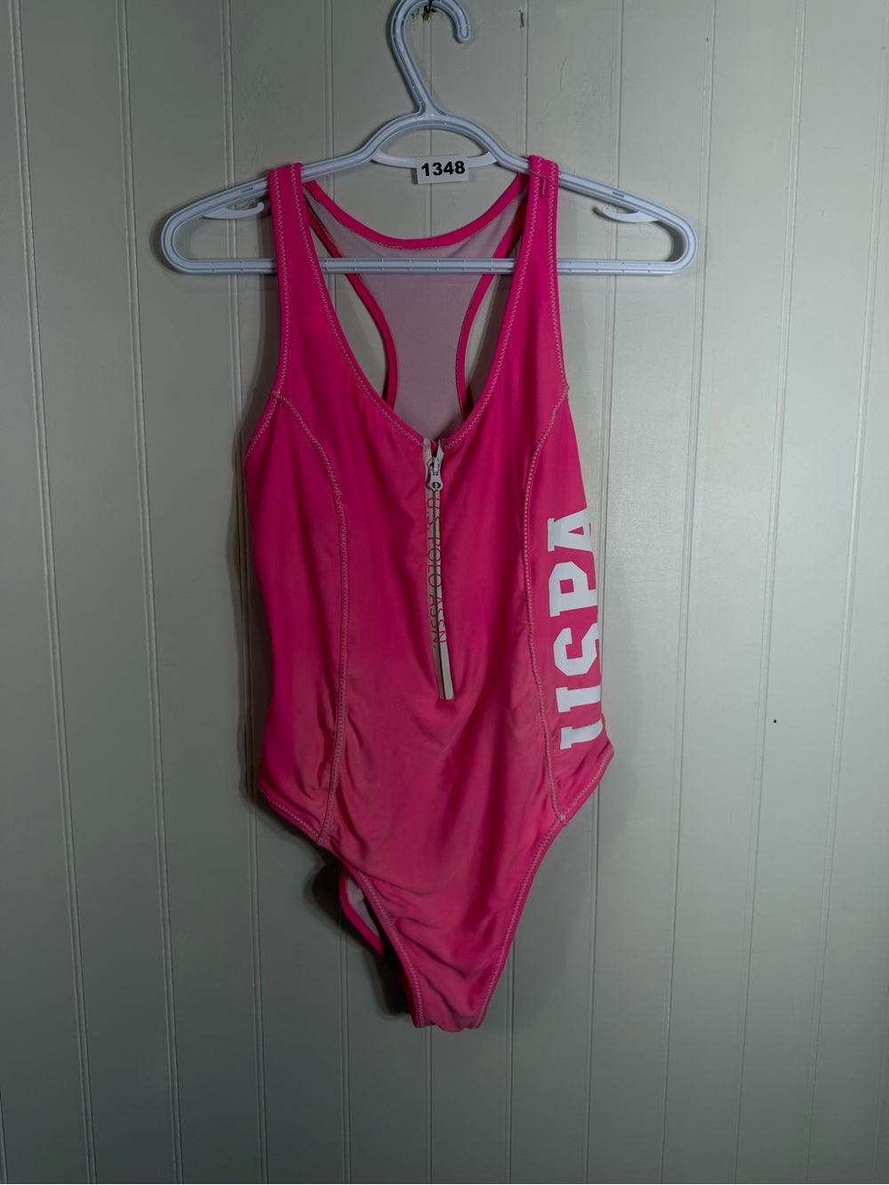 U.S. Polo Assn. Pink Zip Front One-Piece Swimsuit - Picture 2 of 6